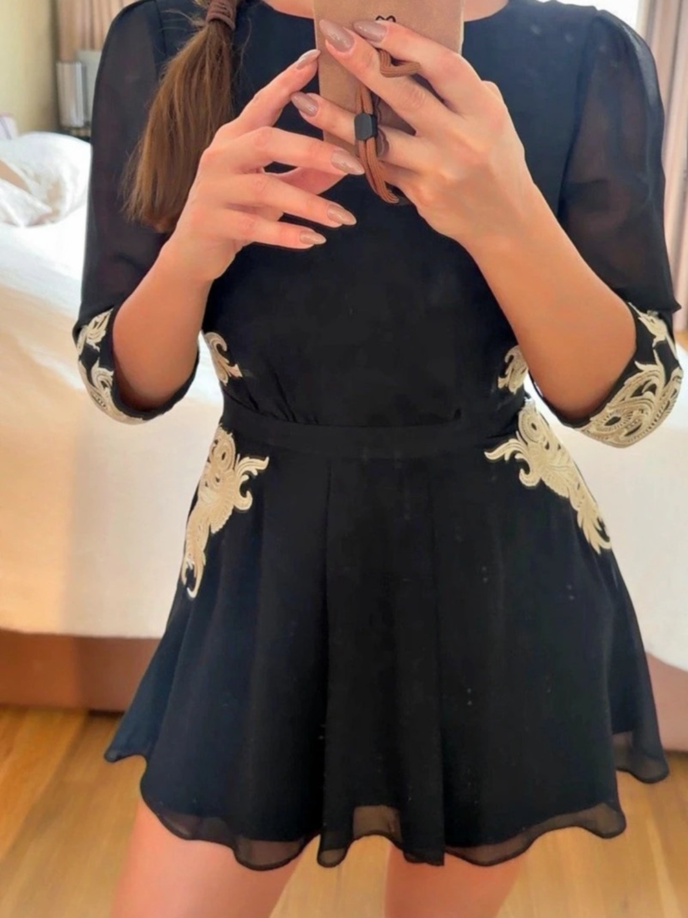 Ted Baker Shamari Gold Embroidered Bodice Dress Mini Dress Black Size 8